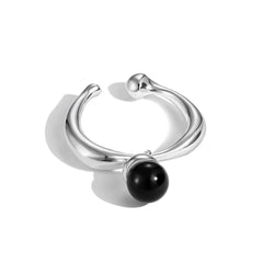 Aetolia Wholesale Price Customization S925 Sterling Silver Onyx Ring Jewelry Vintage Black Round Agate Finger Rings For Women