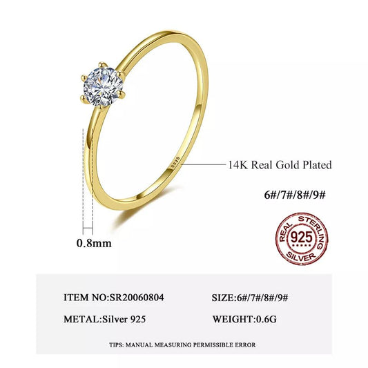 Aetolia 925 Sterling Silver 18K Gold Plated Classic 6 Prong Solitaire CZ Diamond Ring SR20060804