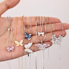 Aetolia High Quality Colorful Butterfly Bow Necklace Set S925 Sterling Silver Simple Clavicle Chain Necklaces Pendants For Women