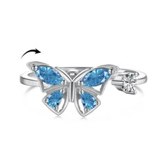 Aetolia New Rotatable Blue Cubic Zircon Anxiety Butterfly Ring Open Adjustable 925 Sterling Silver Butterfly Rings Jewelry Women