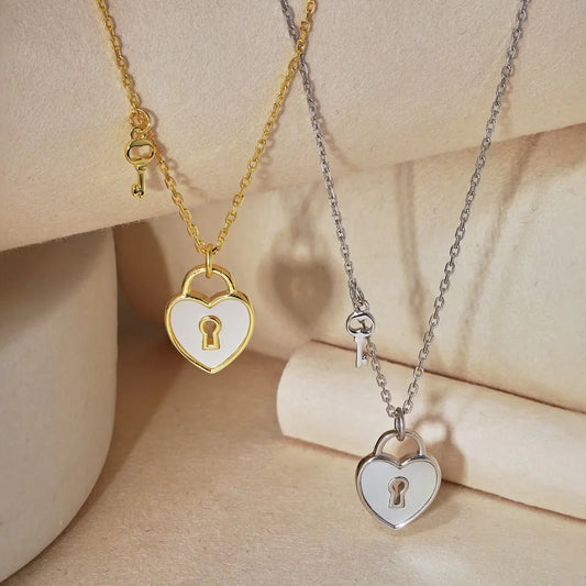 Aetolia Factory Price S925 Sterling Silver Love Heart Clasp Necklace Simple Lock Key Shape Pendant Chain 18K Gold Plated Necklaces Women