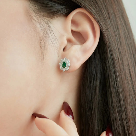 Aetolia Customized Wholesale Green Emerald Stud Earrings Women S925 Sterling Silver Jewelry High Quality Square Diamond Earring