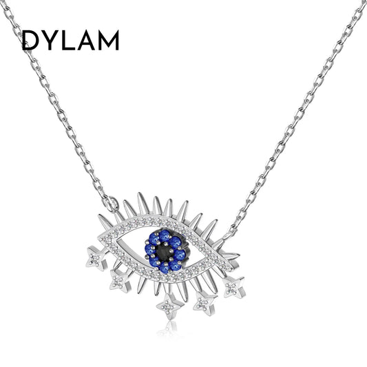 Aetolia Custom Hot Selling Classic 925 Silver Chain Link Lucky Blue Devil Eyes Necklace Cubic Zircon Pendant Necklaces For Women