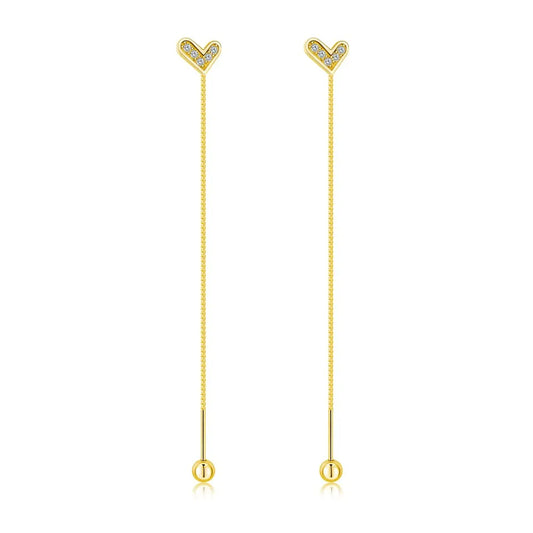 Aetolia trendy 65mm long tassel mini style love heart shape earring 18K gold color S925 jewelry sterling silver screw earrings