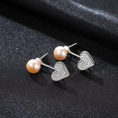 Aetolia 925 Sterling Silver Natural Freshwater Pearl Earrings Heart Halo Stud Earrings FE0045