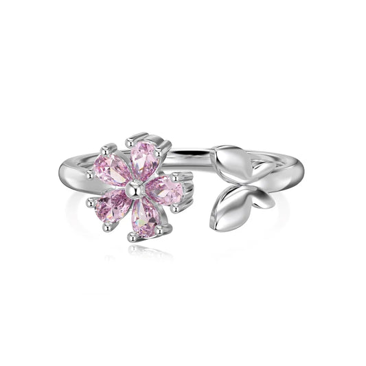 Aetolia Cute Pink Butterfly Flower Ring High Quality 925 Silver Cz Zircon Original Open Adjustable 18K Gold Plated Rings For Women