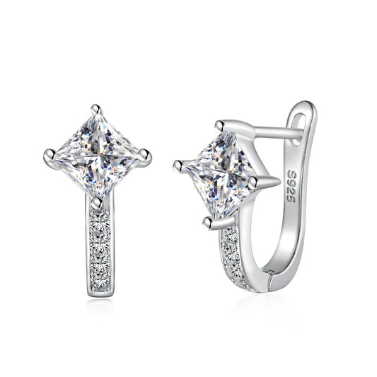 Aetolia Wholesale Accessories S925 Sterling Silver Cz Cubic Zircon Square U Type Stud Earrings For Women Girl Hoop Diamond Earring