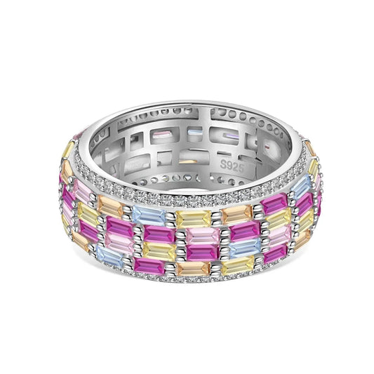 Aetolia New Arrival Special Design Diamond Baguette Pink Ring 925 Silver Chunky Rainbow Cubic Zircon Women Rings Band For Female