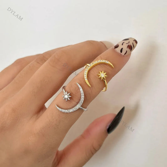 Aetolia Aetolia Finger Wrap Open Anillo Adjustable Estrella Anxiety Ring Devil Eye Jewelry 925 Sterling Silver Moon Sun Crystal Rings