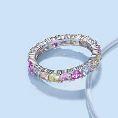 Aetolia Bijoux Square Accessories S925 Sterling Silver Ring Band Rainbow Colorful Pink Diamond Cubic Zirconia Rings Jewelry Women