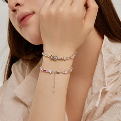 Aetolia Korean Trendy Multi Color S925 Silver Pink Diamond Bracelet Bling Cz Cubic Zircon Pear Shape Bracelets For Women Jewelry