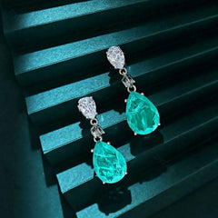 Aetolia 925 Sterling Silver Studs Earring Synthetic Stone Green Paraiba Tourmaline Stud Drop Earrings Wedding Engagement Fine Jewelry