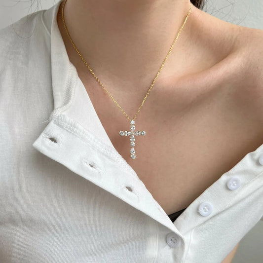 Aetolia Simply Designed 18K Gold Plated Cross Pendant Cz Necklace 925 Sterling Silver Jewelry For Women Men Unisex Cross Necklaces