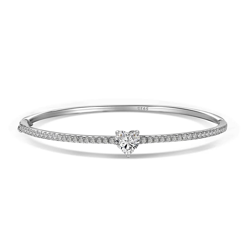 Aetolia Delicate Accessories Heart Shaped 5A Cubic Zirconia Bangle 925 Sterling Silver Heart Bangles Bracelets For Women Gift