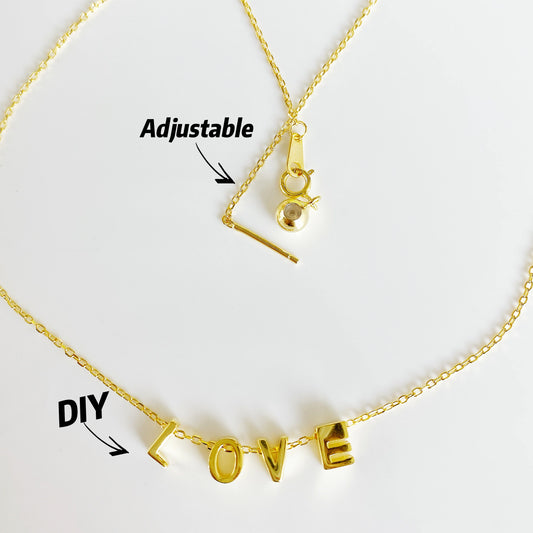 Aetolia 925 Sterling Silver Sliding Chain Personalized Alphabet Necklaces Diy Name Letter Initial Charm Pendant Necklace 18K Gold Plated