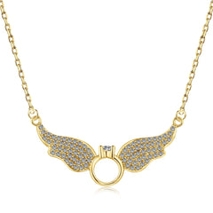 Aetolia Wholesale New Arrival Jewelry Wing Shape Necklace Pendant 18K Gold Plated S925 Silver Necklaces With Cz Stone For Women