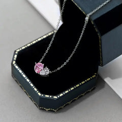 Aetolia 925 Sterling Silver Earring Heart Shape Double Pink Cz Cubic Zircon Pendant Chain Necklaces Earrings Jewelry Set For Girls Women