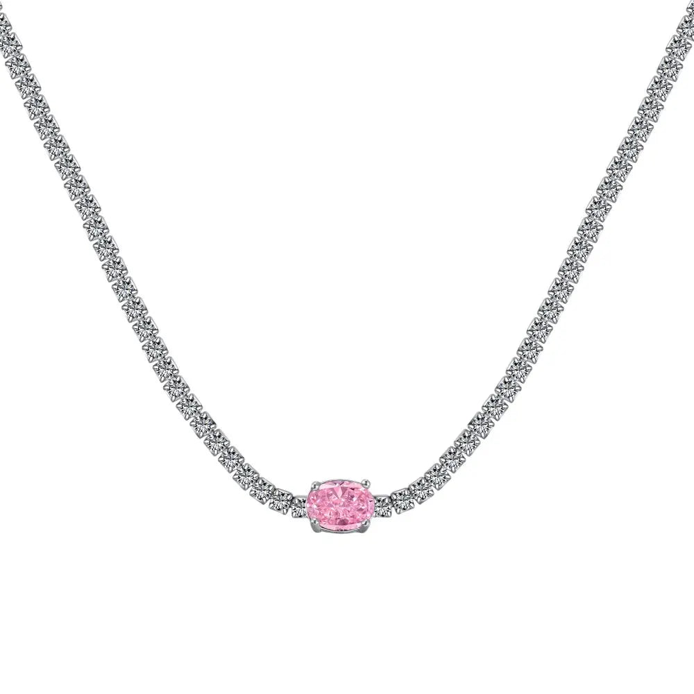 Aetolia Hot Selling Elegant Iced Out 925 Sterling Silver Full Cubic Zirconia Necklace Blue Pink Square Tennis Necklace Jewelry For Women