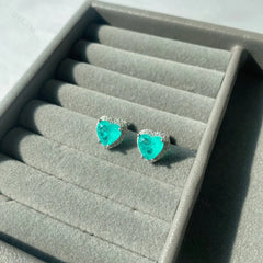 Aetolia Elegant Chic Love Heart Shaped Cubic Zirconia Earring 925 Silver Jewelry Sparkling Paraiba Emerald Heart Stud Earrings Women