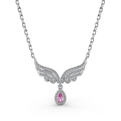 Aetolia Delicate Shiny Silver Angel Wings Pink Pear Shape Cz Cubic Zirconia Tear Drop Pendants For Women Necklace For Girls