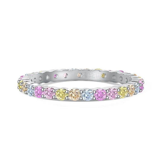 Aetolia Ready To Ship Oem Odm S925 Sterling Silver Ring Band Rainbow Colorful Pink Diamond Cz Cubic Zirconia Rings Jewelry Women