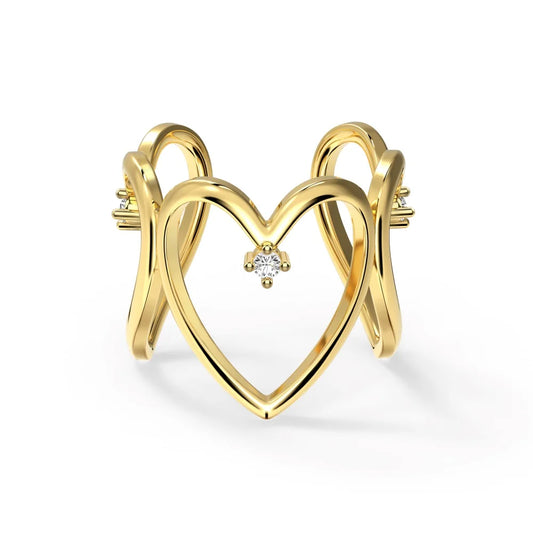 Aetolia Big Love Cz Zirconia Ring S925 Sterling Silver 18K Gold Plated Jewelry Adjustable Open Hollow Heart Rings For Women