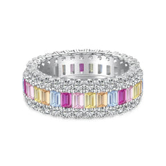 Aetolia Wholesale Price S925 Silver Sterling Ring Colorful Cz Cubic Zirconia Rainbow Color Baguette Stone Diamond Women Ring