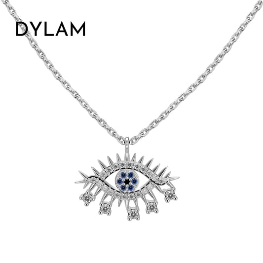 Aetolia Trendy S925 Sterling Silver Chain Jewelry Necklace Cz Cubic Zircon Pendants Blue Devil Eye Pendant Necklaces For Women