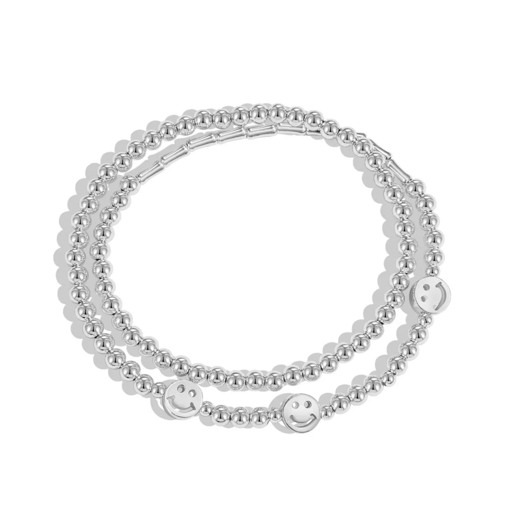 Aetolia Hot Sale Fine Jewelry Elastic Rope S925 Silver Bracelet Happy Simle Face Charm Double-Layer Chain Bracelets For Women