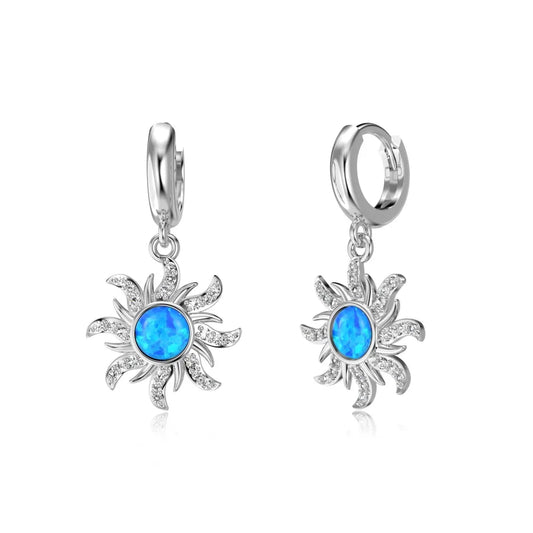 Aetolia 2024 New Arrivals S925 Silver Opal Drop Dangle Earring Sun Charm Huggie Hoop Earrings For Women Ring Necklace Jewelry Set