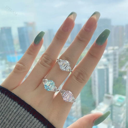 Aetolia Green Crystal S925 Sterling Jewelry Rhodium Plated Diamond Stackable Ring For Women Wedding Korean Style Wholesale Silver