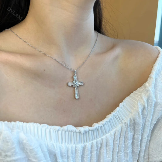 Aetolia Baguette Stone Adjustable custom logo Hip Hop pendant wholesale faith women 925 silver jesus cross fashion necklace