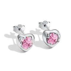 Aetolia New Design Hypoallergenic 925 Sterling Silver Rhodium Plated Irregular Heart Shape Pink Zirconia Stud Earrings for women