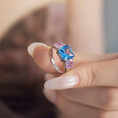 Aetolia In Stock Ice Cut Custom 925 Sterling Silver Jewelry Cz Cubic Zirconia Ring Square Pink Blue Sapphire Rings Jewelry Women