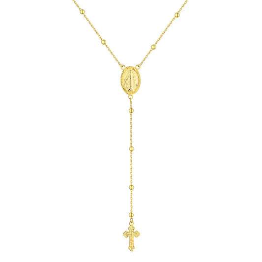 Aetolia Boho S925 Silver Long Y-Necklace Jewelry Religious Mini Catholic Virgin Mary Cross Pendant Layered Necklace For Women