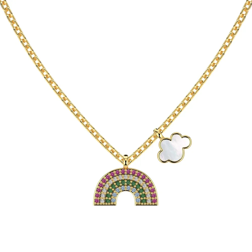 Aetolia New Design Cz Zircon Rainbow Could Pendant Necklace 925 Silver Link Chain With 18K Gold Plated Jewelry Necklaces For Girls