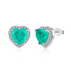 Aetolia Elegant Chic Love Heart Shaped Cubic Zirconia Earring 925 Silver Jewelry Sparkling Paraiba Emerald Heart Stud Earrings Women