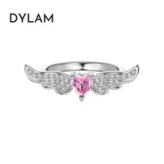 Aetolia Vintage Hot Selling S925 Sterling Silver Pink Heart Shape Ring Cz Cubic Zirconia Angel Wings Rings Jewelry For Women