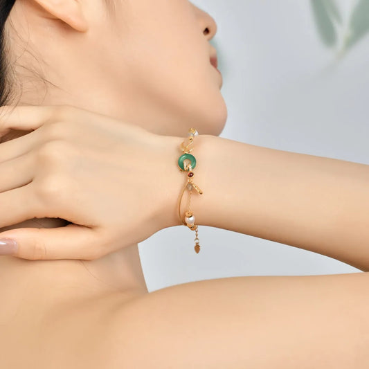 Aetolia New Arrival Green Stone 925 Silver Jewelry 22K Gold Plated Chain Link Pearl Bracelet Lucky Chalcedony Bracelets Women