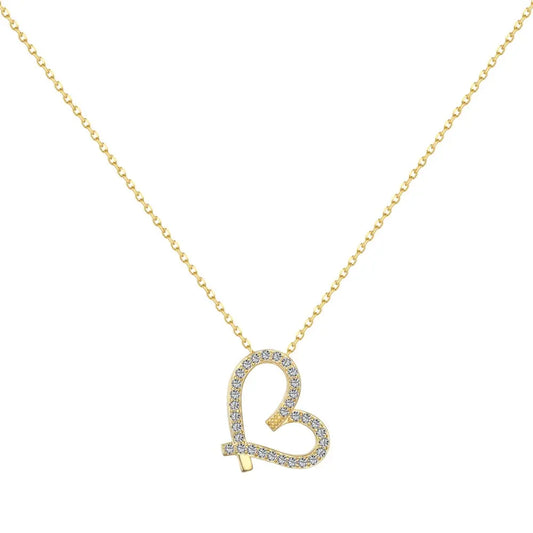 Aetolia Wholesale Ladies Women Jewelry Chain Heart Pendant Choker S925 Sterling Silver 18K Gold Plated Hollow Love Chain Necklace