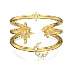 Aetolia New Design S925 Silver Three Layer Crescent Star Celestial Ring Cz Zirconia Waterproof Open Cluster Rings Jewelry Women