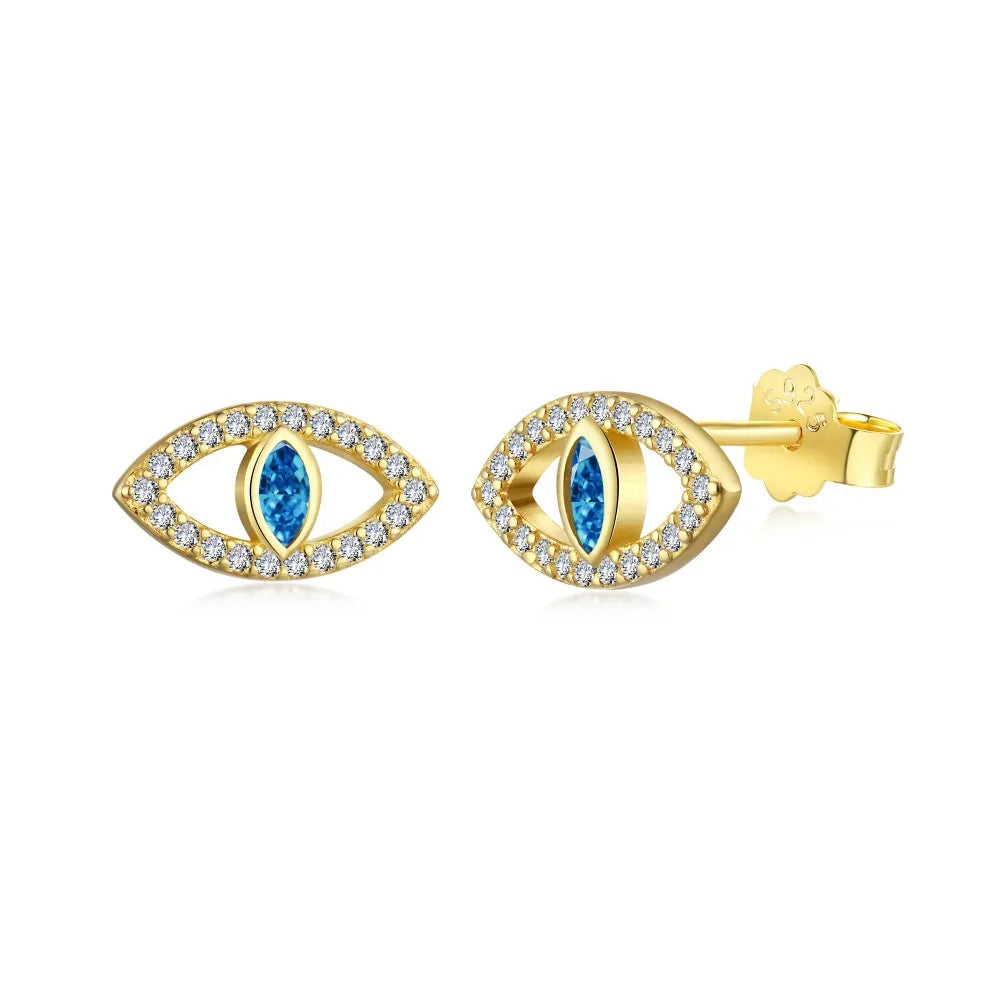 Aetolia Dainty High Quality Cz Cubic Zircon Blue Stone Devil Eye 18K Gold Plated S925 Sterling Silver Dangle Stud Earrings Jewelry Women