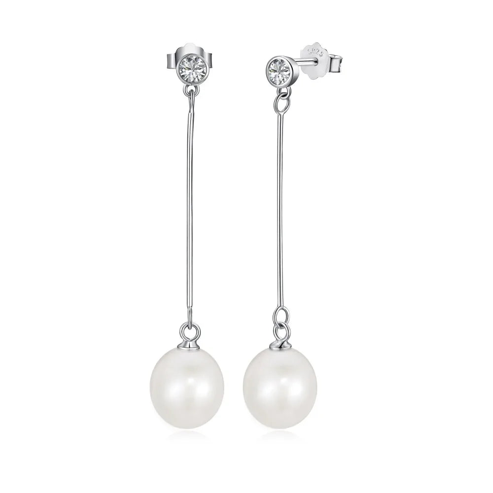 Aetolia Drop Earrings Cubic Zirconia Freshwater Pearl 925 Sterling Silver Dangle Earrings For Women Long Earrings Chain Hypoallergenic