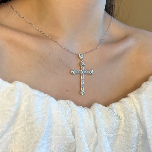 Aetolia Vintage S925 Plata Silver diamond Christianism necklace Cross link chain necklace Jewelry