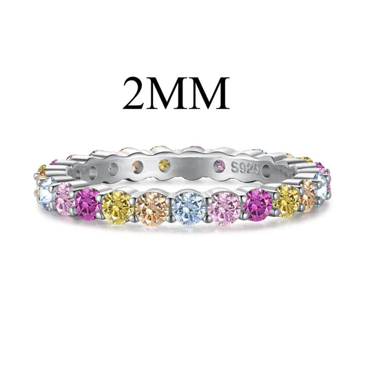 Aetolia Oval Cut Bling S925 Sterling Silver Eternity Ring Band Rainbow Colorful Pink Diamond Cz Cubic Zirconia Rings Jewelry Women