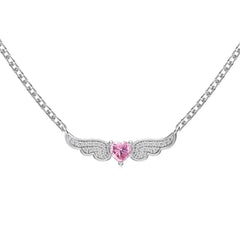 Aetolia High End In Stock S925 Silver Heart Pink Necklace Diamond Cubic Zirconia Cz Angel Wings Pendant Necklaces For Women Gift