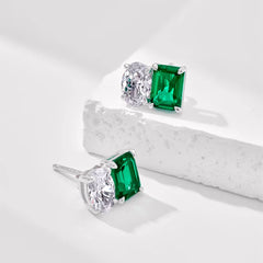 Aetolia New Arrivals Elegant Two Stone Cz Cubic Zirconia Jewelry Set S925 Sterling Silver Square Design Emerald Stud Earrings For Women