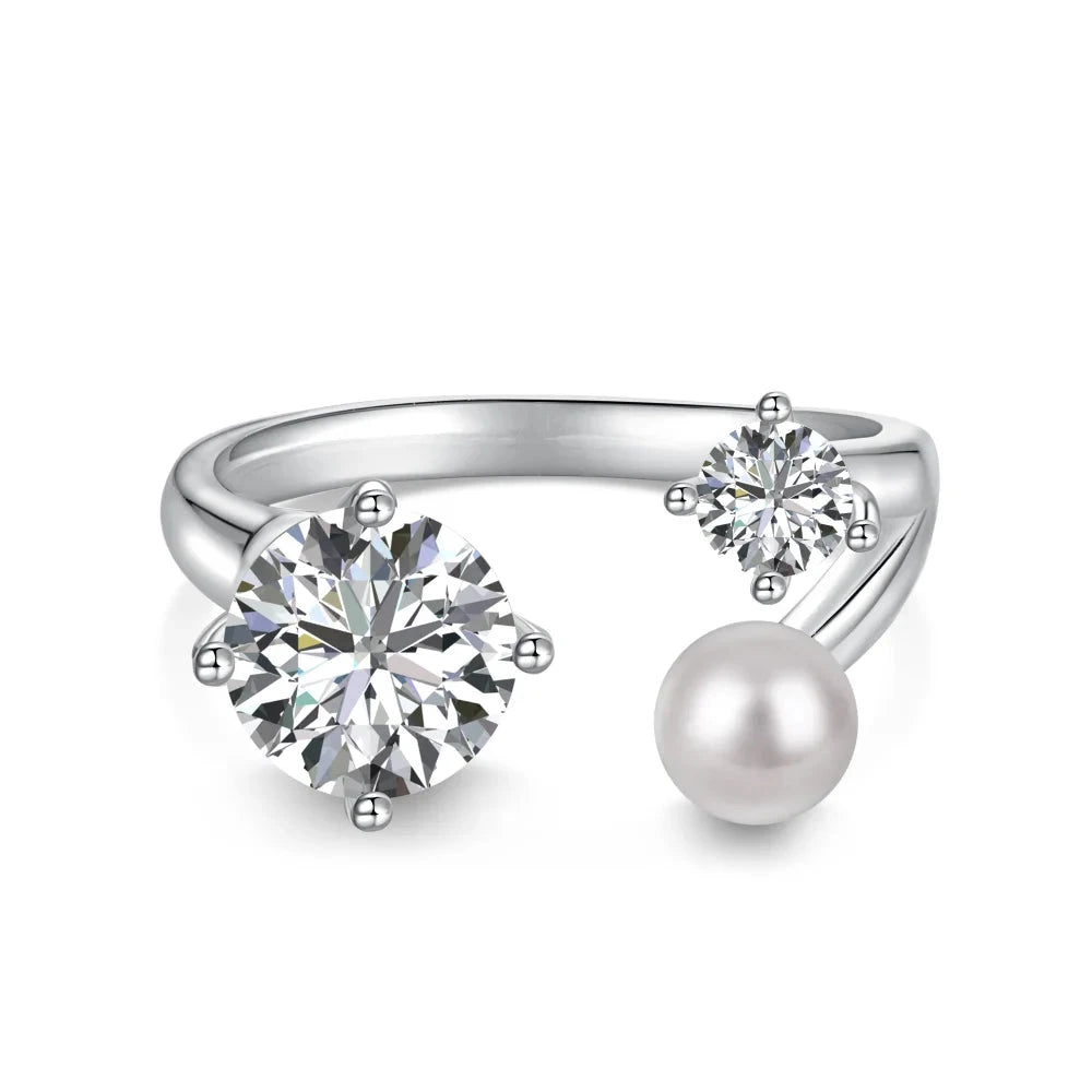 Aetolia Fine Jewelry Cz Round Cut Cubic Zirconia Shell Pearl Ring Open Adjustable S925 Sterling Silver Rings For Women Girl Gift