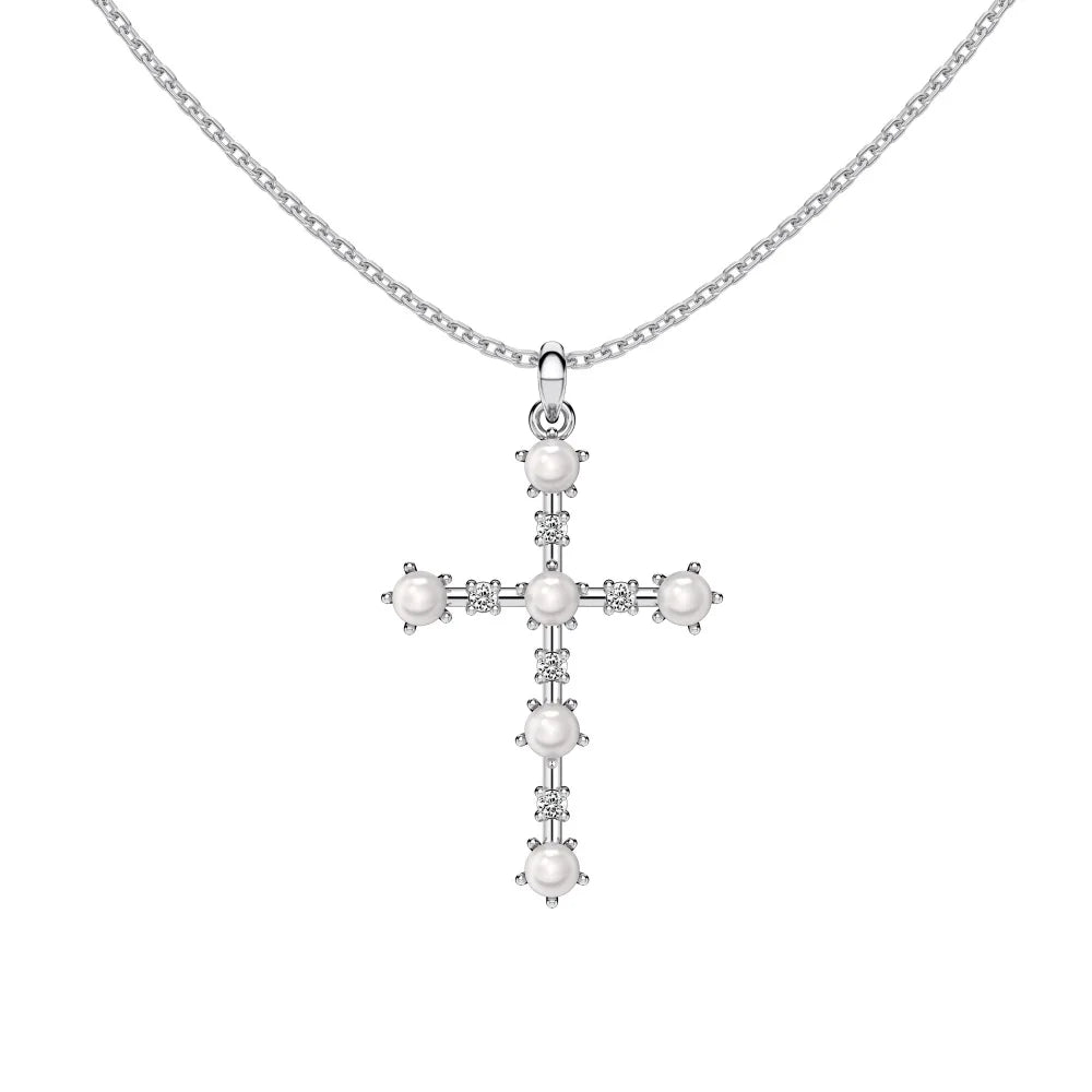 Aetolia Hot Selling 18K Gold Plated Jewelry Cross Pendant Necklace Bling Iced Out Round Cz Pearl Pendant Necklaces For Women