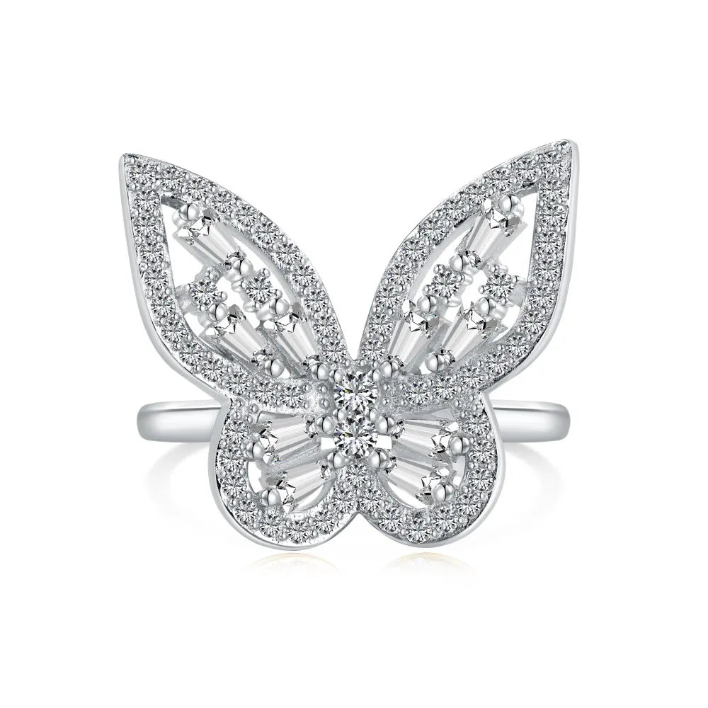 Aetolia Delicate 18K Gold Plated Open Adjustable Ring Cz Cubic Zirconia S925 Sterling Silver Diamond Butterfly Rings Jewelry Women